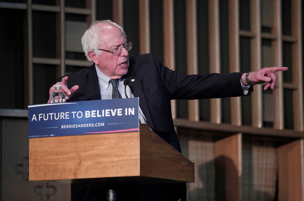 FLINT, MI - FEBRUARY 25: U.S. Senator and Democratic presidential candidate Bernie Sanders (D-VT) speaks at a community forum on the water crisis in Flint at Woodside Church, February 25, 2016 in Flint, Michigan. The next democratic primary is February 27 in South Carolina. (Photo by Bill Pugliano/Getty Images)