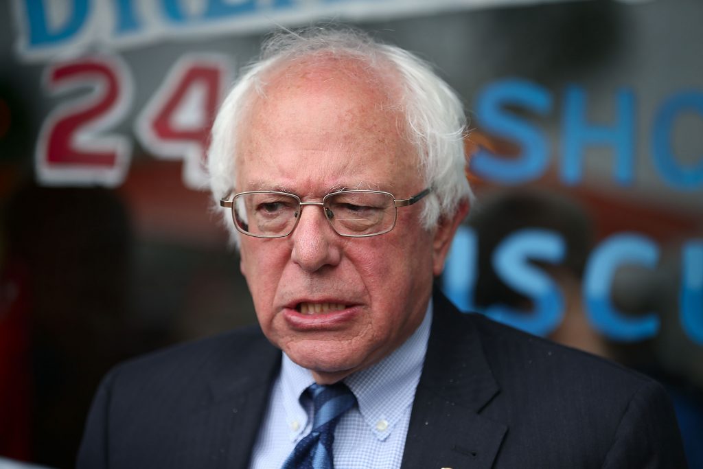 INDIANAPOLIS, IN - MAY 03: Democratic presidential candidate Bernie Sanders (D-VT) speaks to the media during a stop for breakfast at Peppy Grill on May 3, 2016 in Indianapolis, Indiana. Indiana voters went to the polls today as they decide who to cast their ballot for during the states primary election. (Photo by Joe Raedle/Getty Images)