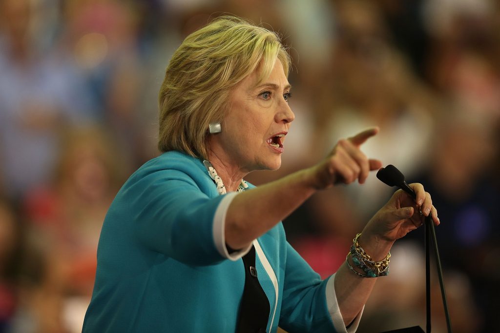 DAVIE, FL - OCTOBER 02: Democratic presidential candidate Hillary Clinton speaks during her campaign stop at the Broward College Hugh Adams Central Campus on October 2, 2015 in Davie, Florida. Hillary Clinton continues to campaign for the nomination of the Democratic Party as their presidential candidate. (Photo by Joe Raedle/Getty Images)